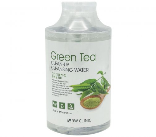 3W Clinic Clean Up Вода очищающая для снятия макияжа Green Tea 500мл