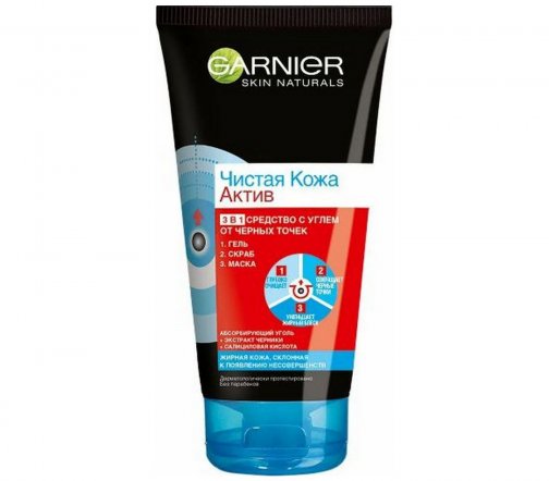 Garnier Skin Naturals Средство очищающее для лица 3в1 Гель+Скраб+Маска Чистая кожа Актив 150мл