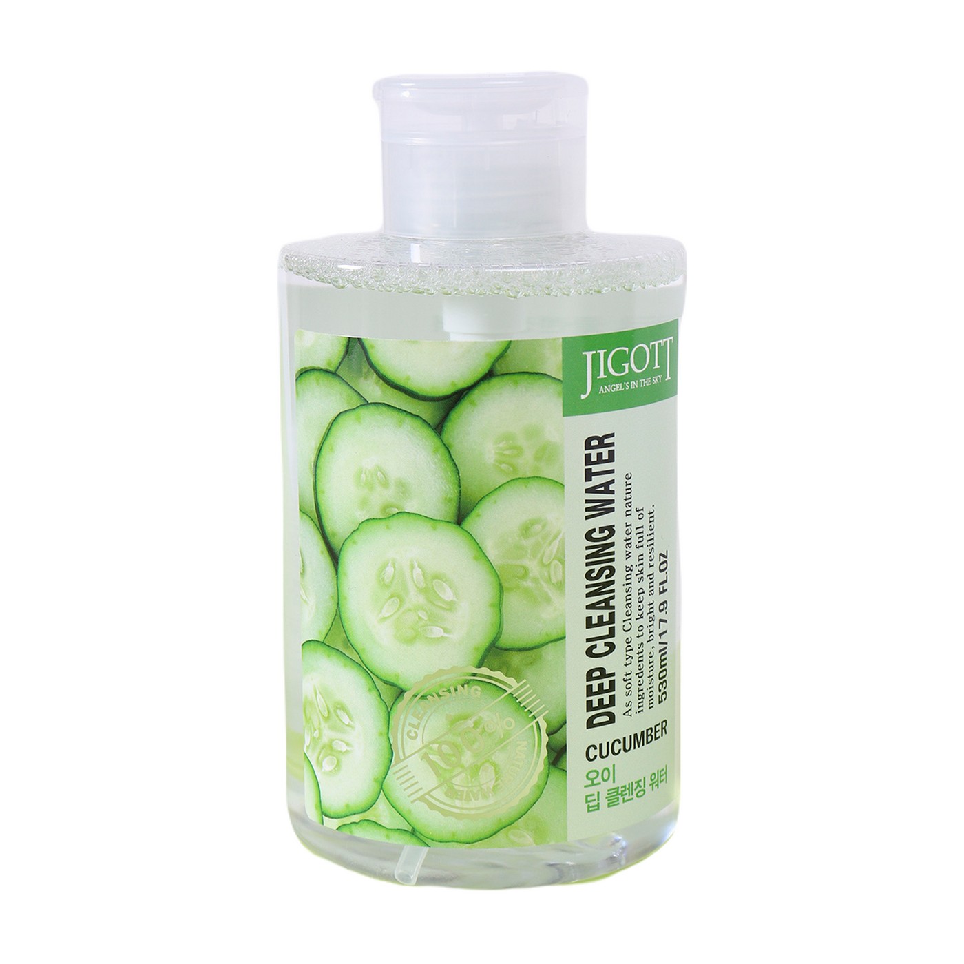 Очищающая вода для лица. Jigott вода очищающая с экстрактом огурца Deep Cleansing Water cucumber. [Jigott] жидкость для снятия макияжа алоэ Aloe Deep Cleansing Water, 530 мл.