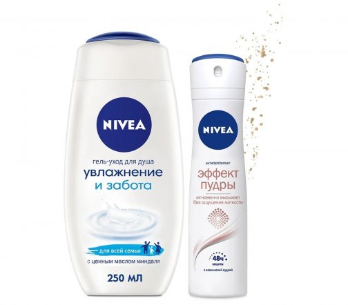 Nivea Набор Гель-уход для душа Увлажнение и забота 250мл+Дезодорант-спрей Эффект пудры 150мл