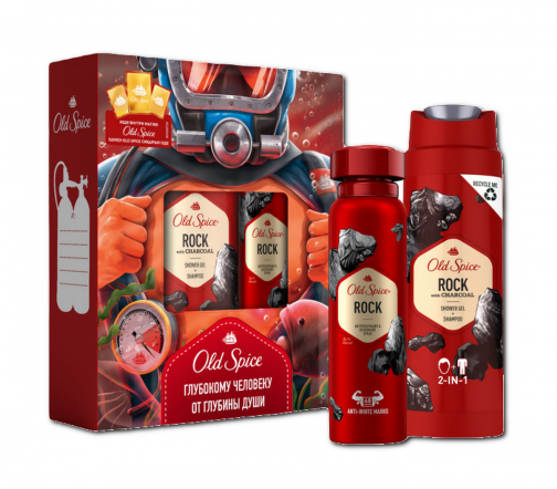 Old Spice Набор Гель для душа Rock With Charcoal 2в1 250мл+Дезодорант-спрей Rock 150мл