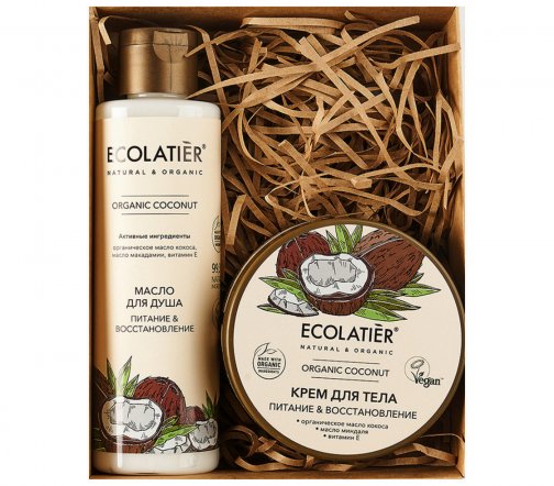 Ecolatier Organic Coconut Набор Питание и восстановление Крем для тела 200мл+Масло для душа 200мл