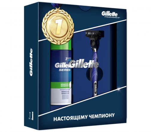 Gillette Men Набор Станок для бритья Mach3 +Гель успокаивающий для бритья Series Sensitive