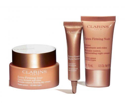 Clarins Extra-Firming Набор Крем дневной 50мл+Крем ночной 15мл+Сыворотка 10мл+Косметичка
