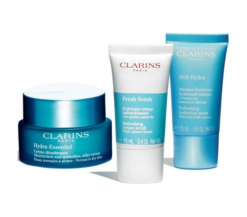 Clarins Hydra-Essentiel Набор Крем увлажняющий 50мл+Крем отшелушивающий 15мл+Маска 15мл+Косметичка