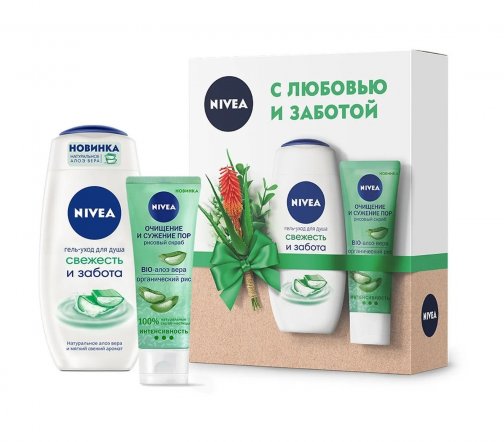 Nivea Набор Гель-уход для душа Свежесть и забота 250мл+Скраб рисовый Очищение и сужение пор 75мл