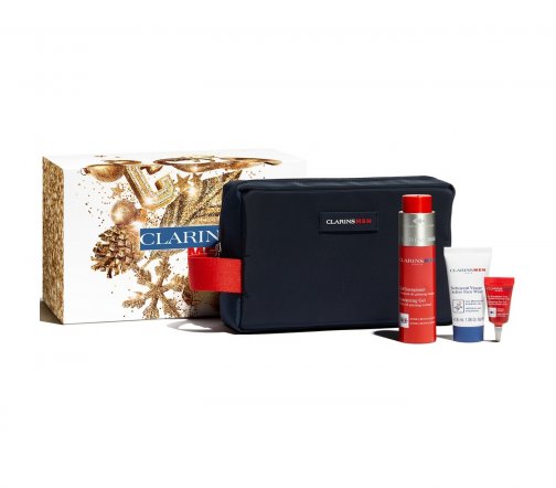 Clarins Men Набор Гель для умывания 125мл+Бальзам для лица 50мл+Шампунь-гель 30мл+Масло для бритья 3