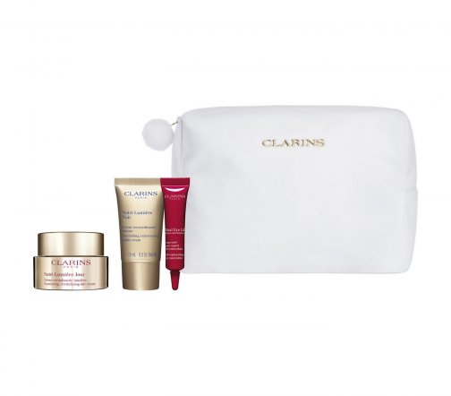 Clarins Nutri-Lumiere Набор средств для придания сияния зрелой коже лица в косметичке