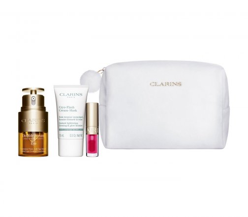 Clarins Double Serum Набор для сияния и молодости кожи лица и области вокруг глаз в косметичке