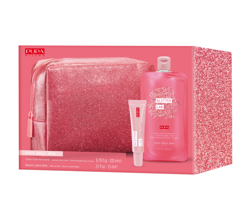 Pupa Набор Glitter Lab Frizzy Daily Dose Set II Крем для тела+Бальзам для губ+Косметичка