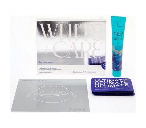 White Secret Набор White&Care Полоски Ultimate 10шт+Зубная паста Mineral Repair 75мл