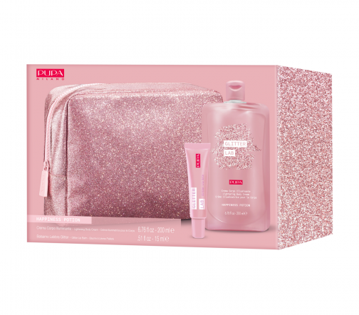 Pupa Набор Glitter Lab Happiness Potion Set II Крем для тела+Бальзам для губ+Косметичка