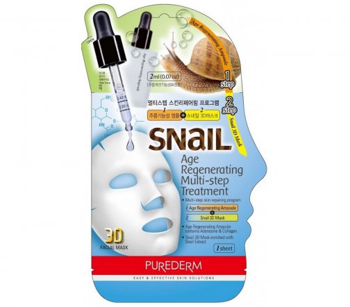 Purederm Маска тканевая 3D для лица Anti-Age Multi-Step Treatment Snail 23г