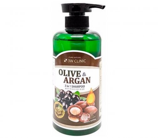 3W Clinic Olive&Argan Шампунь 2в1 для поврежденных волос с маслами арганы и оливы 500мл