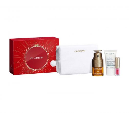 Clarins Double Serum Набор для сияния и молодости кожи лица и области вокруг глаз в косметичке