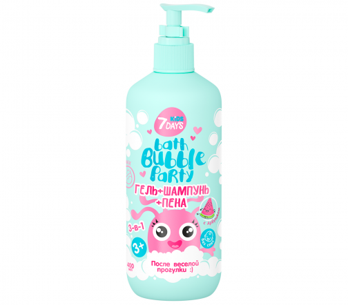 7Days Гель+шампунь+пена 3в1 Bath Bubble Party Арбуз 400мл