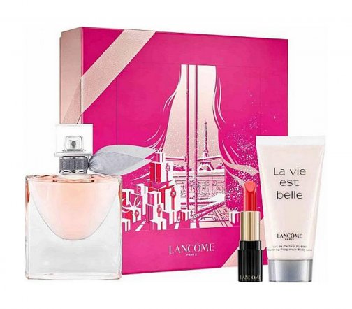 Lancome La Vie Est Belle Набор Парфюмерная вода 50мл+Помада L'absolu+Молочко для тела 50мл