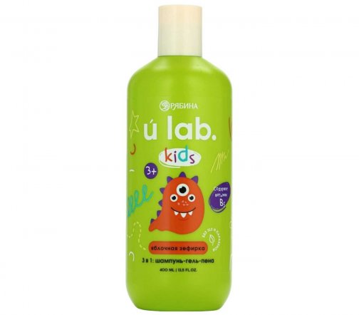 Ural Lab Kids Шампунь-гель-пена 3в1 Яблочная зефирка 3+ 400мл