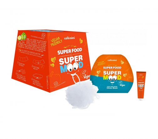Cafe Mimi Super Food Набор Citrus Boom Гель для душа 100мл+Крем для рук 30мл+Мочалка