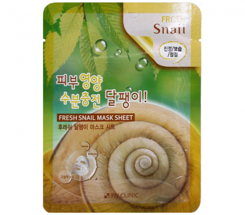 3W Clinic Fresh Маска тканевая для лица Snail 23мл