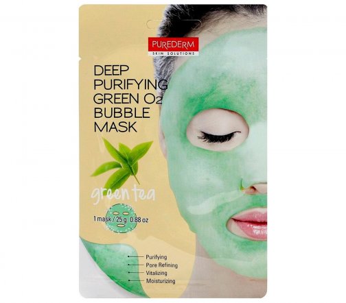 Purederm Deep Purifying Green O2 Bubble Mask Маска кислородная для лица Зеленый чай 20гр