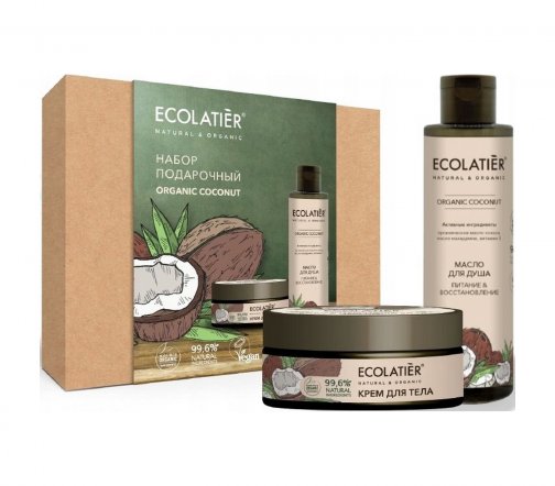 Ecolatier Organic Coconut Набор Питание и восстановление Крем для тела 200мл+Масло для душа 200мл