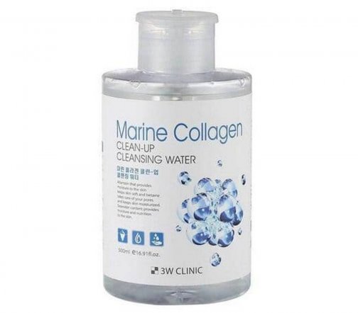 3W Clinic Marine Collagen Clean Up Вода очищающая с коллагеном для снятия макияжа 500мл