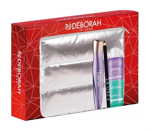 Deborah Набор в косметичке 02 Тушь+Карандаш для век 251+Средство для снятия макияжа+Косметичка