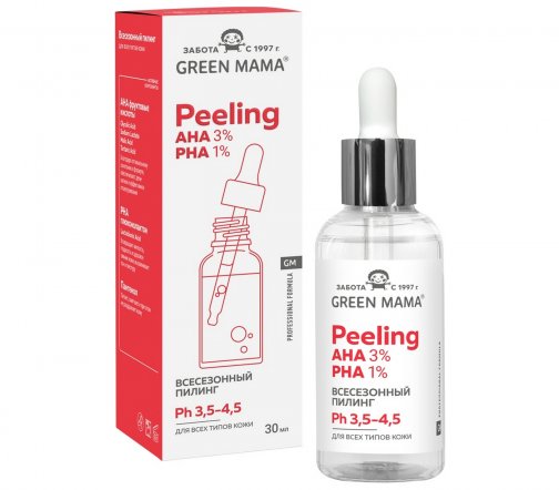 Green Mama Professional Formula Пилинг всесезонный для лица с кислотами AHA 3% и PHA 1% 30мл