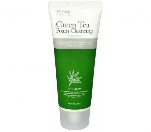 3W Clinic Pure Natural Пенка для умывания лица Anti Sebum Green Tea 100мл