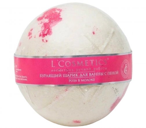 L'Cosmetics Шар бурлящий с пеной для ванны Роза в молоке130гр