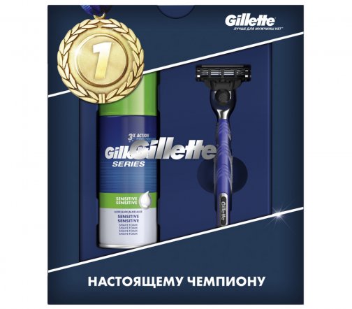 Gillette Men Набор Станок для бритья Mach3 Start+Пена для бритья Series Sensitive