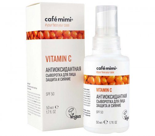 Cafe Mimi Сыворотка антиоксидантная для лица Защита и Сияние Vitamin C 50мл