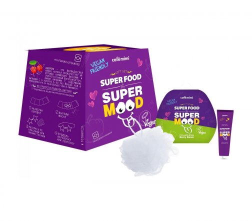Cafe Mimi Super Food Набор Berry Boom Гель для душа 100мл+Крем для рук 30мл+Мочалка