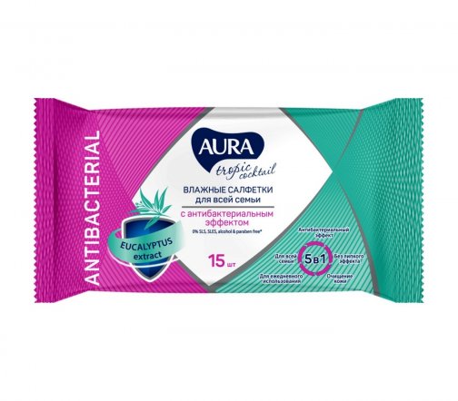 Aura Салфетки влажные Tropic Cocktail 15шт