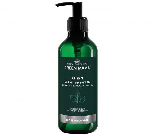 Green Mama Men Шампунь-гель освежающий для волос, тела и головы 3в1 Эвкалипт и ментол 400мл