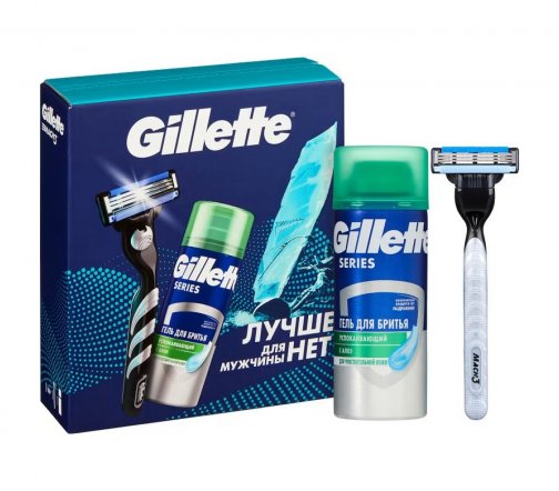 Gillette Men Набор Станок для бритья Mach3 +Гель успокаивающий для бритья Series Sensitive