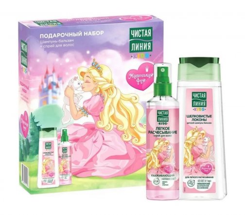 Чистая Линия Kids Набор Шелковистые локоны Шампунь-бальзам 240мл+Спрей для волос 160мл