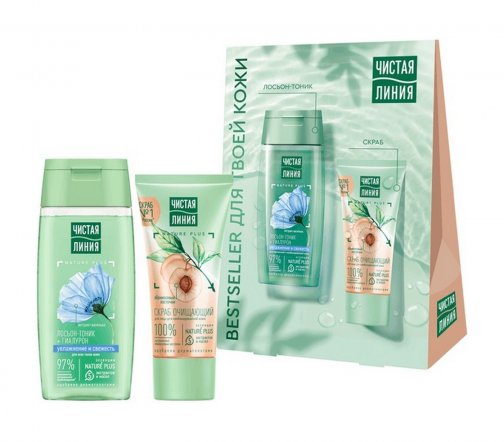 Чистая Линия Набор Bestseller Скраб очищающий для лица 50мл+Лосьон-тоник 100мл