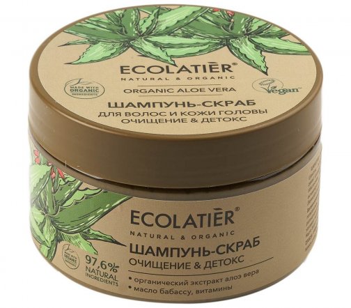 Ecolatier Organic Aloe Vera Шампунь-скраб для волос и кожи головы Очищение и детокс 300гр