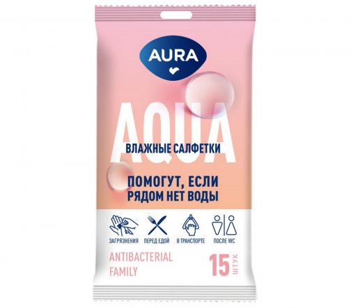 Aura Салфетки влажные антибактериальные 15шт