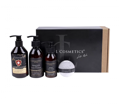 L'Cosmetics Men Набор Wild Мыло жидкое 250мл+Шампунь 200мл+Крем для лица 115мл+Шар бурлящий 100гр