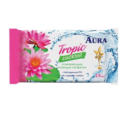 Aura Салфетки влажные освежающие Tropic Cocktail 15шт