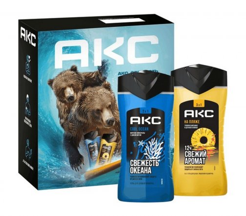 Axe Набор На Пляже Океана Гель для душа и шампунь 3в1 250мл+Гель для душа и шампунь 2в1 250мл