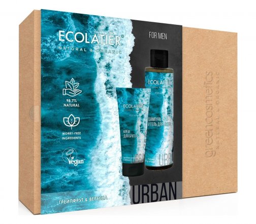 Ecolatier Men Urban Care Набор Шампунь-гель 2в1 200мл+Крем для бритья 100мл