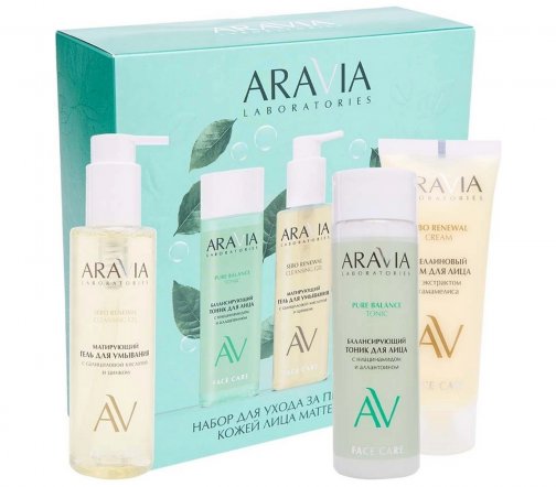 Aravia Laboratories Набор Matte&Clear Гель для умывания 20мл+Тоник 200мл+Крем для лица 75мл
