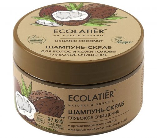 Ecolatier Organic Coconut Шампунь-скраб для волос и кожи головы Глубокое очищение 300гр