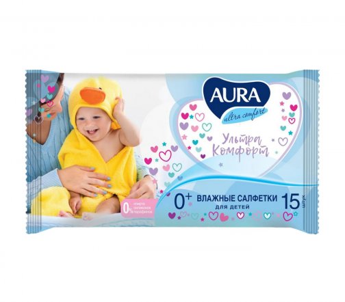 Aura Салфетки влажные Для детей Ultra Comfort 15шт