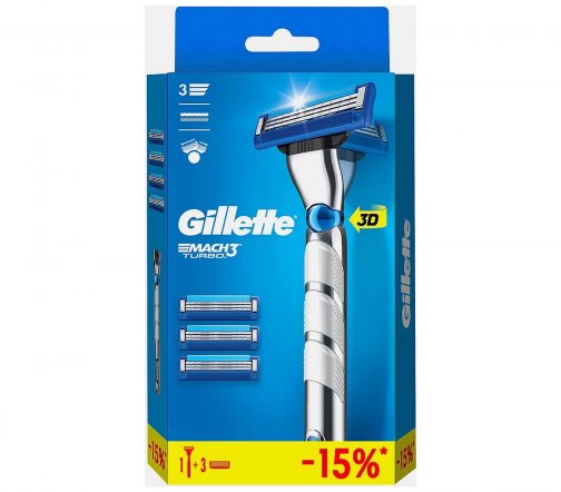 Gillette Mach3 Turbo Станок с 4 сменными кассетами