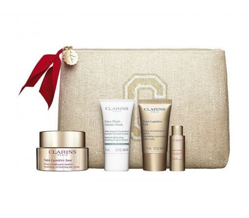 Clarins Nutri-Lumiere Набор Крем дневной 50мл+Криомаска 15мл+Крем ночной 15мл+Флюид 10мл+Косметичка